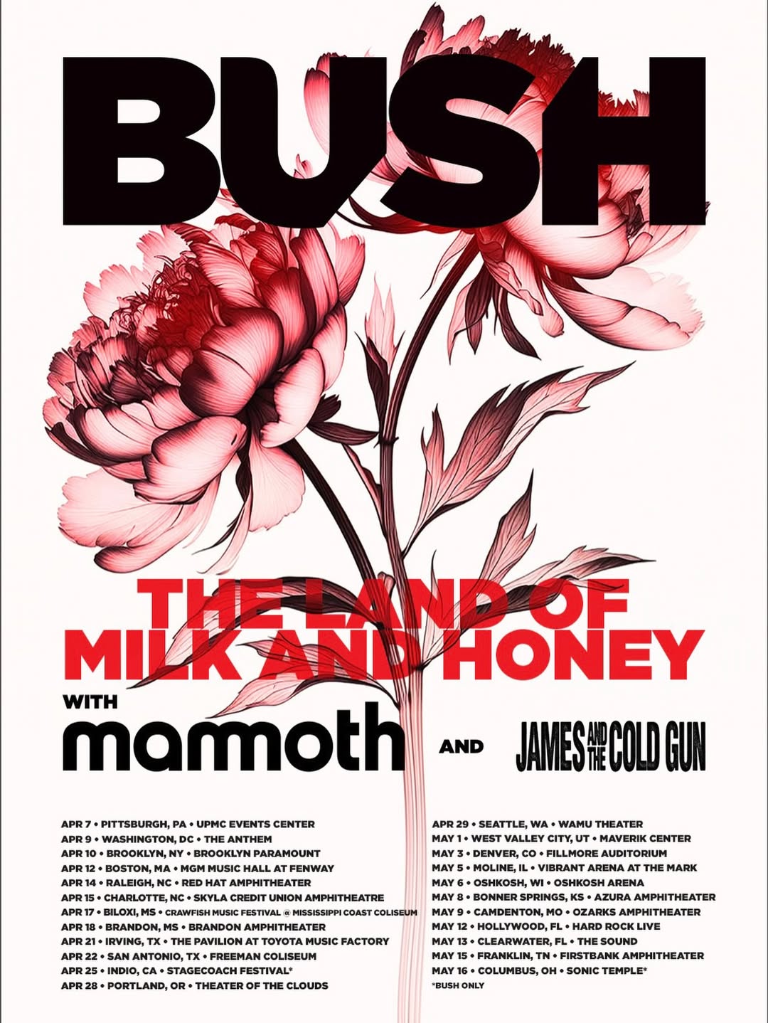 Bush The Land of Milk and Honey Tour Poster 2026